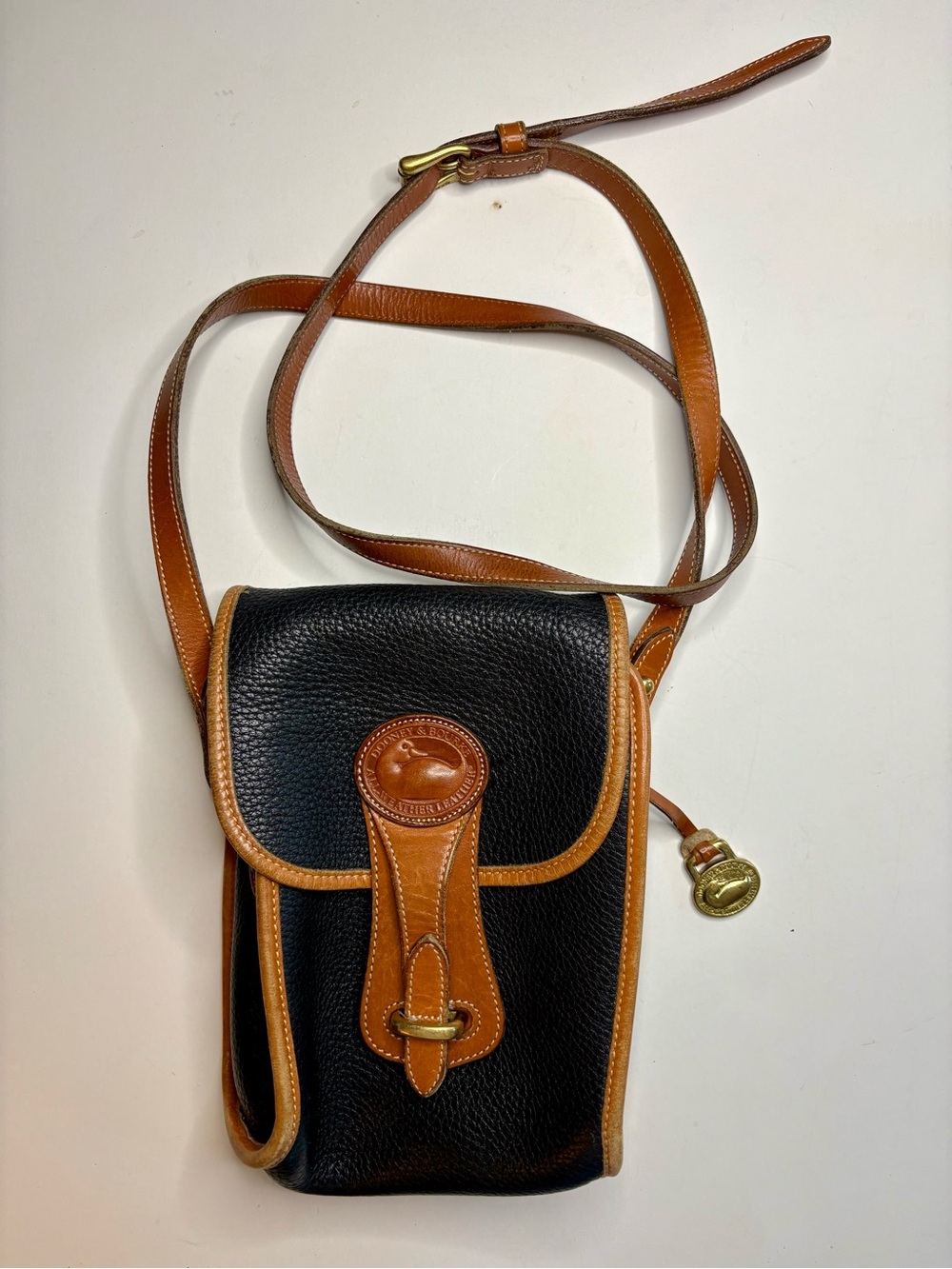Vintage Dooney & Bourke Pebbled Leather Crossbody Bag in Black and Brown